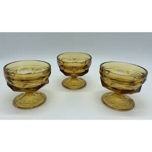 Anchor Hocking Fairfield Amber Glass Footed Sherbet / Ice Cream Dish - Set of 3